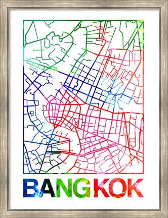 Framed Bangkok Watercolor Street Map Print