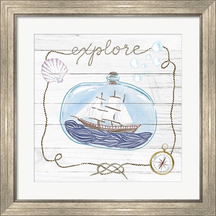 Framed Ship in a Bottle Explore Shiplap Print