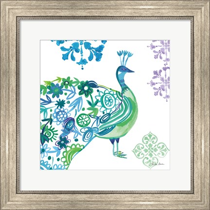 Framed Jewel Peacocks II Print