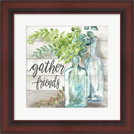 Framed Vintage Bottles and Ferns Square II Print