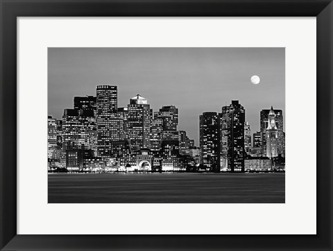 Framed Boston at night (Black And White) Print