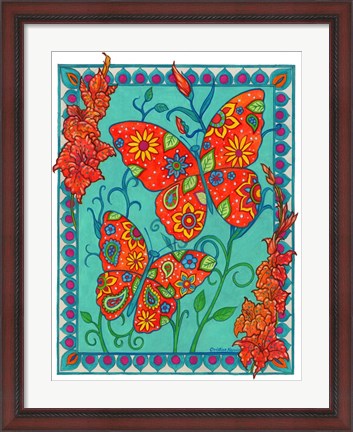 Framed Orange &amp; Blue Butterflies Print