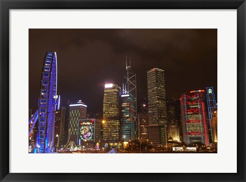 Framed Skyscrapers and Hong Kong Observation Wheel, Hong Kong, China Print