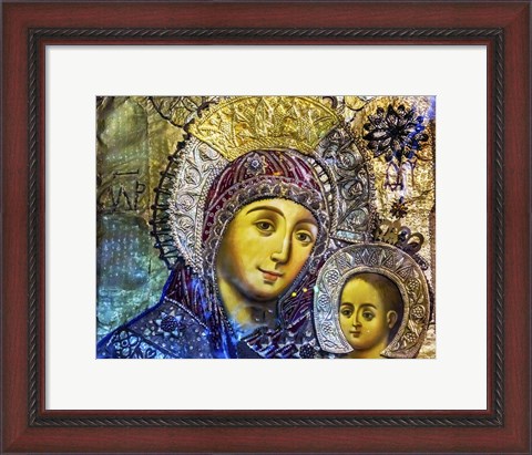 Framed Mary and Jesus Icon, Greek Orthodox Church of the Nativity Altar Nave, Bethlehem, Palestine Print