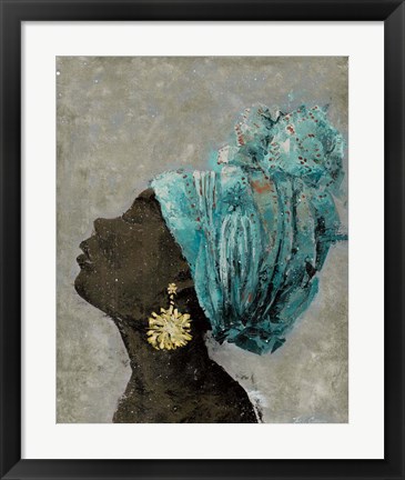 Framed Profile of a Woman II (gold earring) Print