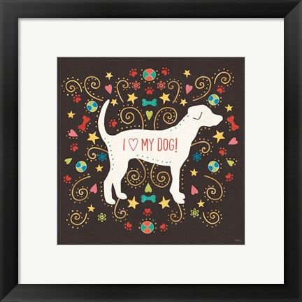 Framed Otomi Dogs II Dark Print