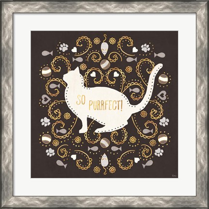 Framed Otomi Cats III Dark Neutral Print