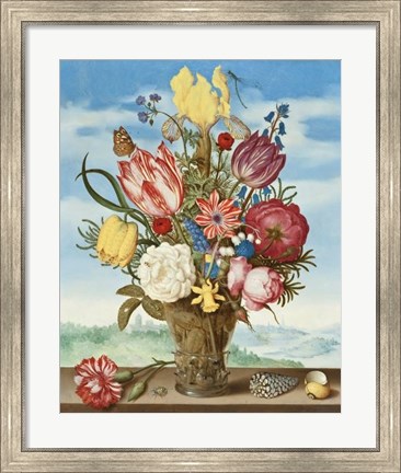 Framed Ambrosius Bosschaert, Bouquet of Flowers on a Ledge Print