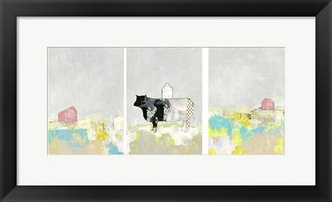 Framed 3 Barns and a Cow Set Print