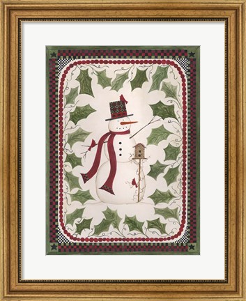 Framed Birdhouse Snowman Print