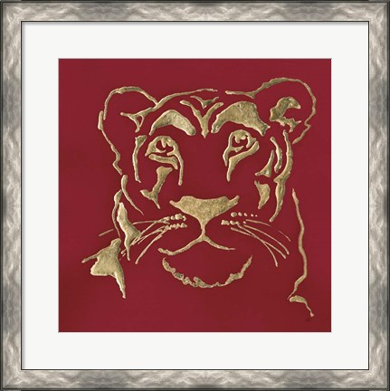 Framed Gilded Lioness on Red Print