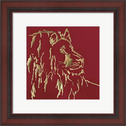 Framed Gilded Lion on Red Print