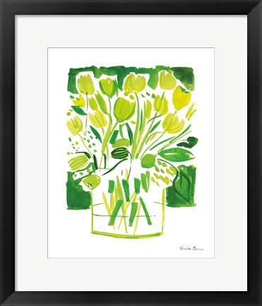 Framed Lemon Green Tulips I Print