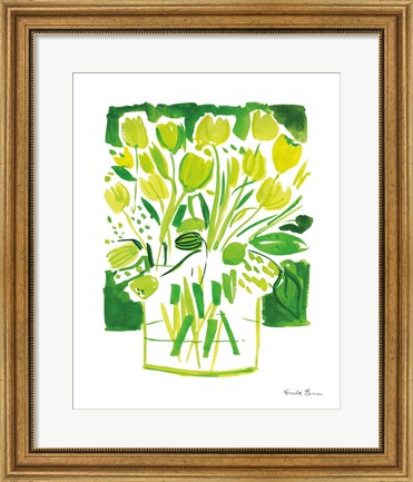 Framed Lemon Green Tulips I Print