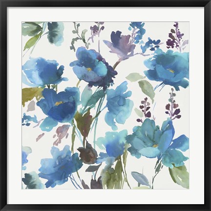 Framed Blue Flower Garden I Print