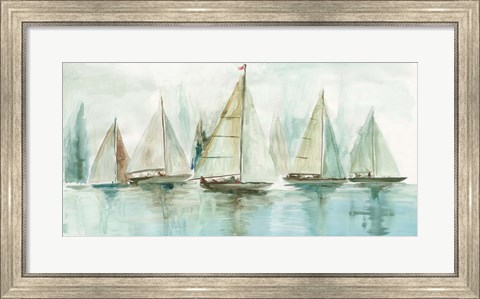 Framed Blue Sailboats I Print