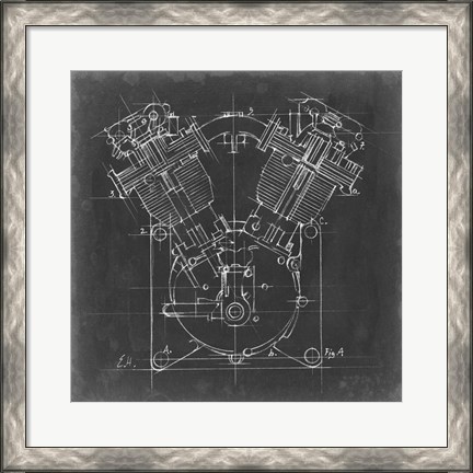 Framed Motorcycle Engine Blueprint II Print
