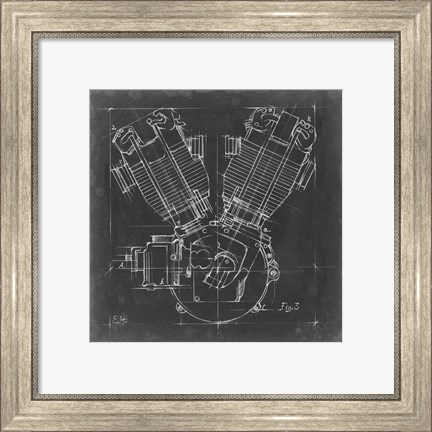 Framed Motorcycle Engine Blueprint III Print