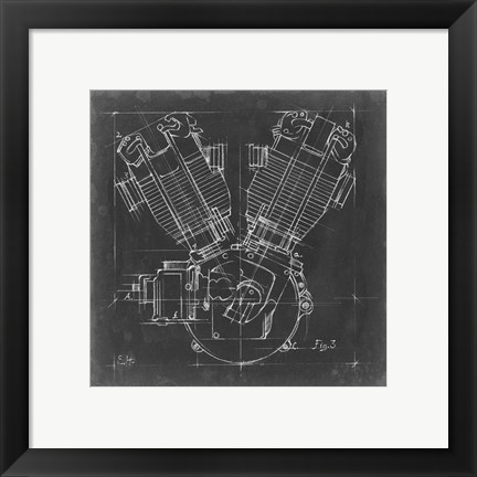 Framed Motorcycle Engine Blueprint III Print