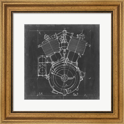 Framed Motorcycle Engine Blueprint IV Print