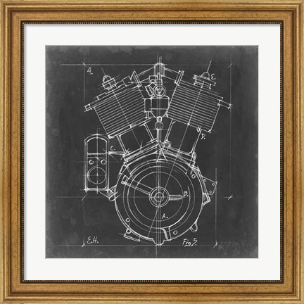 Framed Motorcycle Engine Blueprint IV Print