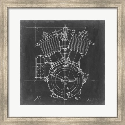 Framed Motorcycle Engine Blueprint IV Print