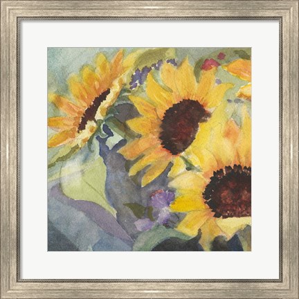 Framed Sunflowers in Watercolor I Print