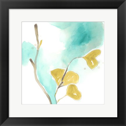 Framed Teal and Ochre Ginko I Print