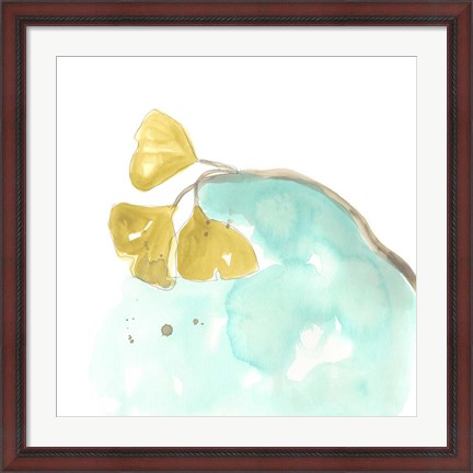 Framed Teal and Ochre Ginko VI Print