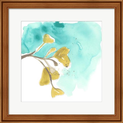 Framed Teal and Ochre Ginko VIII Print