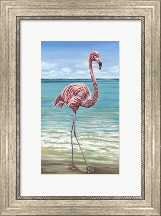 Framed Beach Walker Flamingo I Print