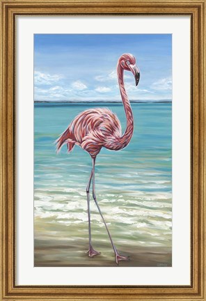 Framed Beach Walker Flamingo I Print