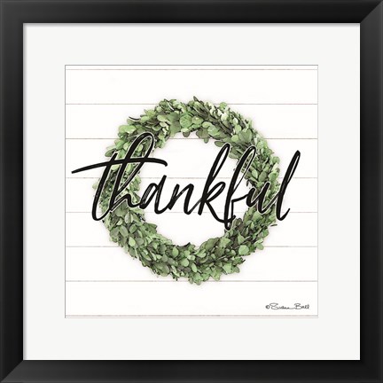 Framed Thankful Boxwood Wreath Print