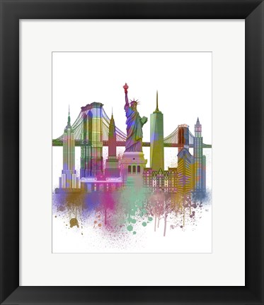 Framed New York Skyline Rainbow Bright Print