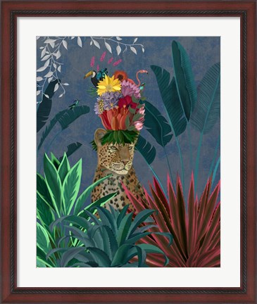 Framed Leopard with Headdress Print