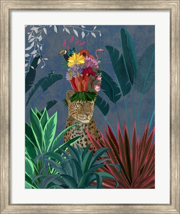 Framed Leopard with Headdress Print