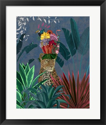 Framed Leopard with Headdress Print