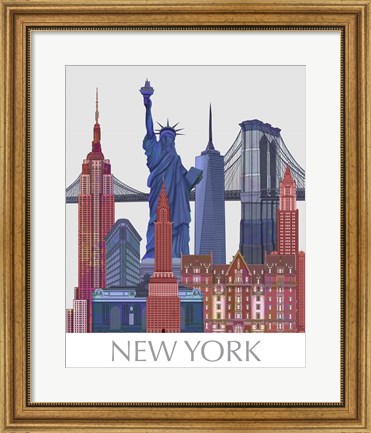 Framed New York Landmarks , Red Blue Print