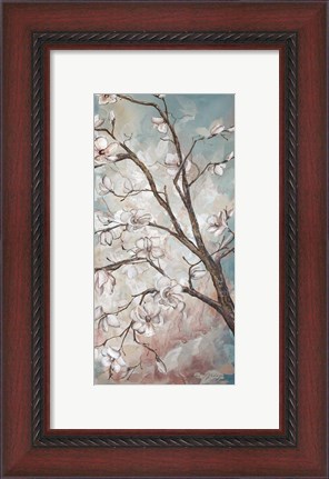 Framed Magnolia Branches on Blue III Print