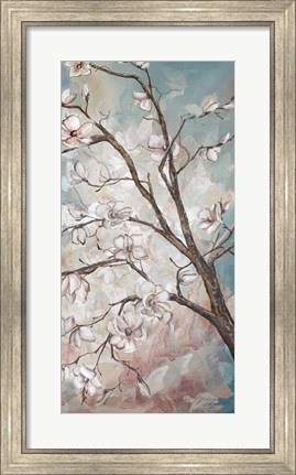 Framed Magnolia Branches on Blue III Print