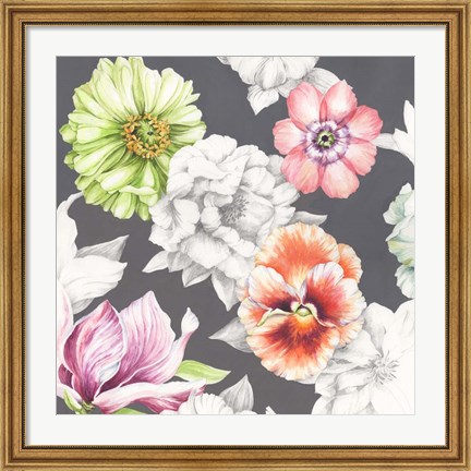 Framed Floral Sketch on Grey Print