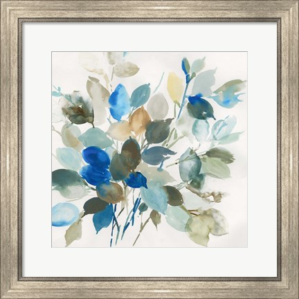 Framed Blue Leaves I Print