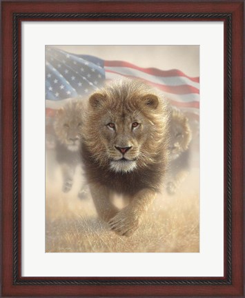 Framed Running Lions America Print