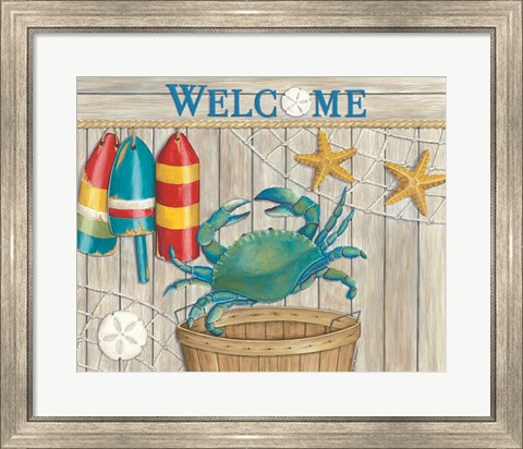 Framed Blue Crab &amp; Basket Print