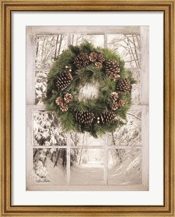 Framed Pine Tree Window View Print