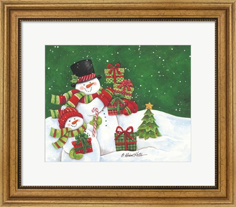 Framed Father and Son Merry Christmas Snowmen Print