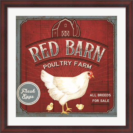 Framed Red Barn Poultry Farm Print