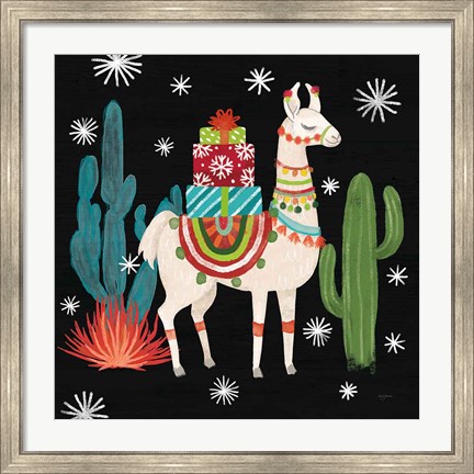 Framed Lovely Llamas II Christmas Black Print