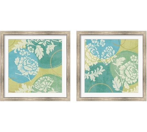 Floral Decal Turquoise 2 Piece Framed Art Print Set by Veronique Charron