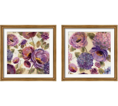 Blue and Purple Flower Song 2 Piece Framed Art Print Set by Silvia Vassileva